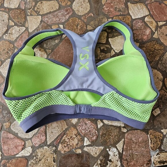 Victoria's Secret VSX Sport 36C Mesh Racerback Sports Bra Neon Green & Grey - Picture 2 of 8